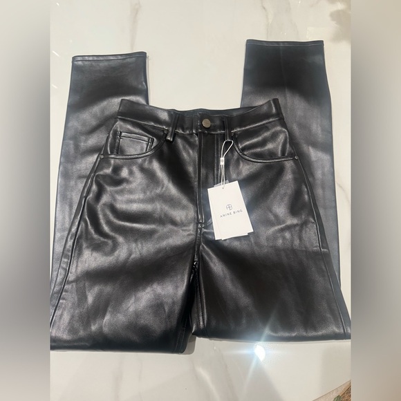 Anine Bing Womens Sonya Faux Leather Straight-Leg Pants SZ 32 NWT - Picture 11 of 13